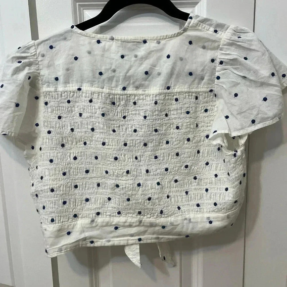 American Eagle Outfitters smocked crop tie front top size large polka dots NWOT - Picture 7 of 9